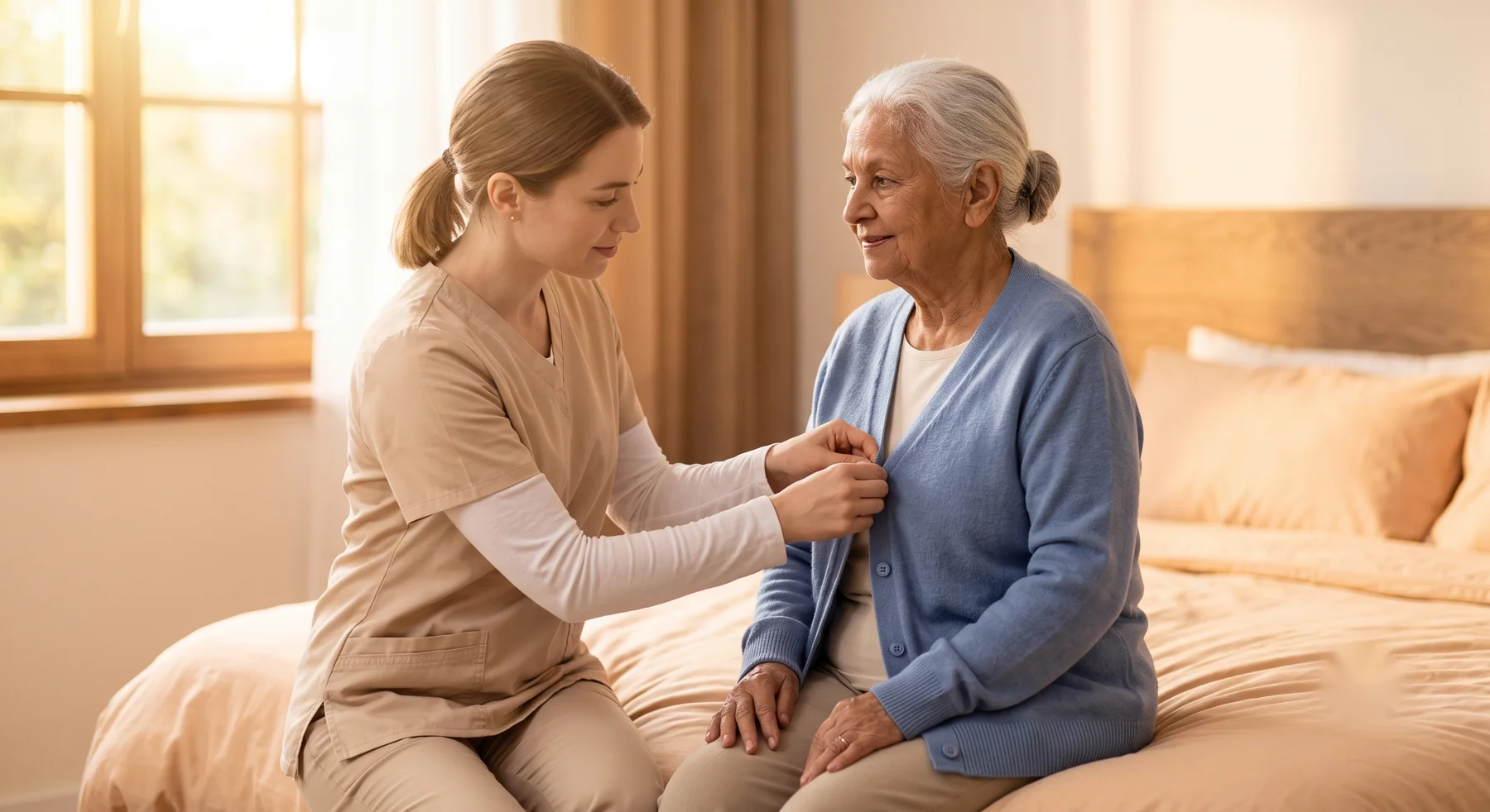 A TrueSeva caregiver supporting a client