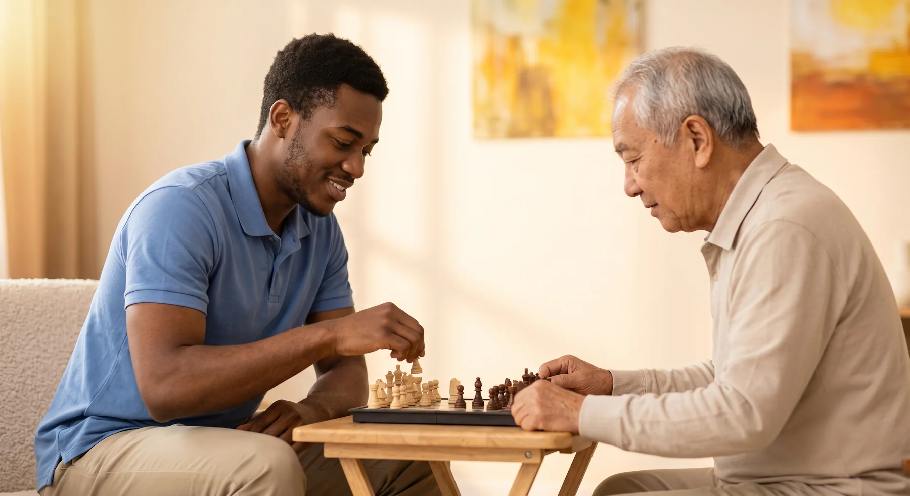 A caregiver sharing a warm moment with a client at home