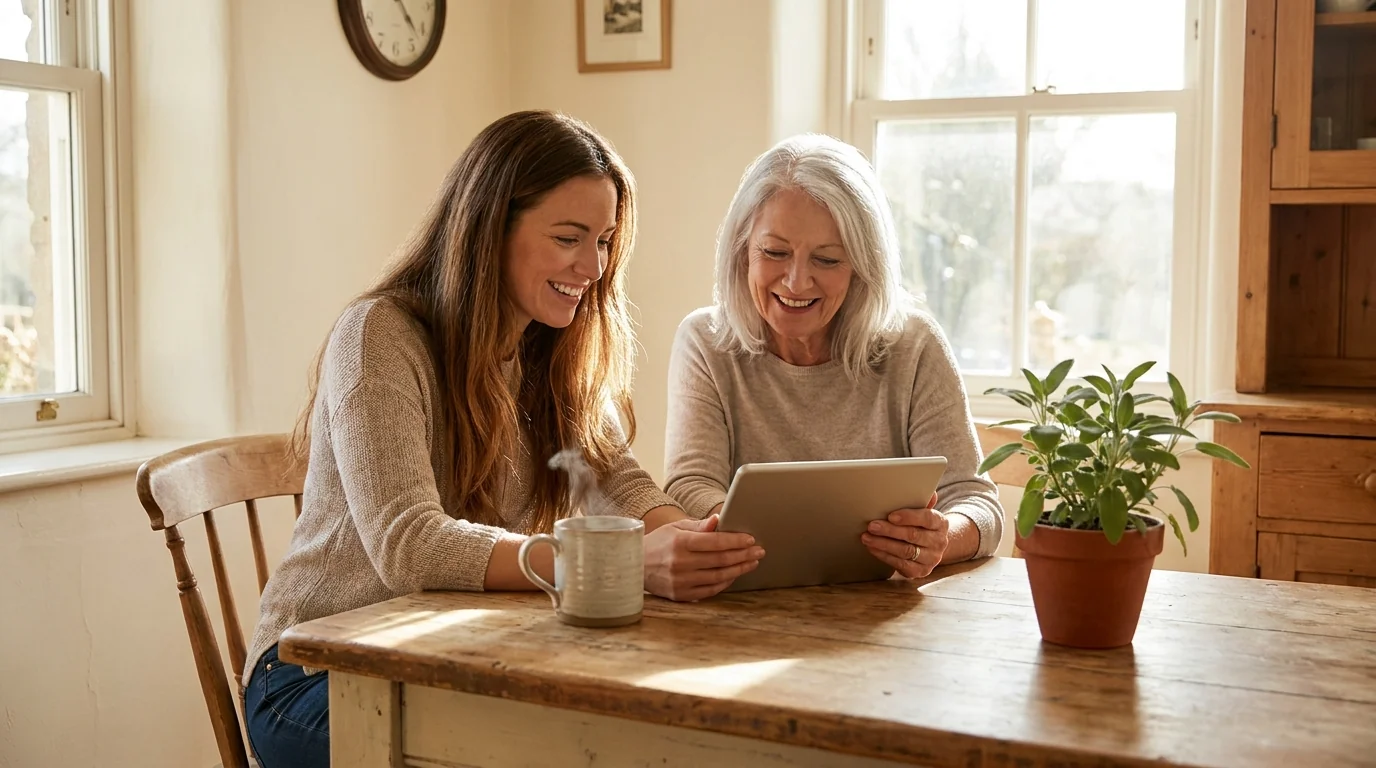 A family reviewing a home care plan together